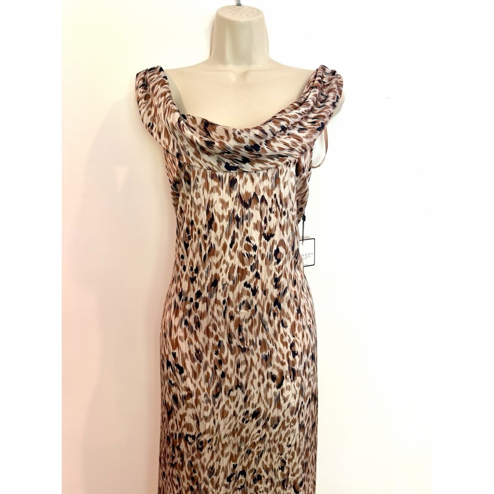 Laundry Shelli Segal Cowl Neck Slip Dress Maxi NWT Sz 8 M Brown Leopard Print - Picture 5 of 9
